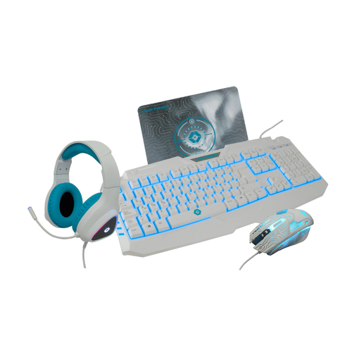 Kit Gaming Vortred Avalanche 4 en 1 Teclado/Mouse/Audífonos/MousePad Color Blanco