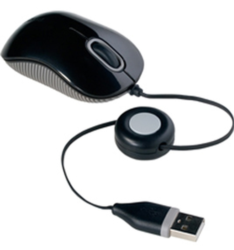 Mouse mini usb retractil 2.5ft plug and play windows y mac negro