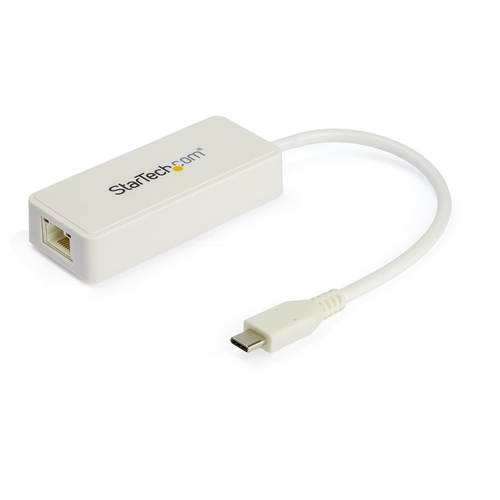 Adaptador usb tipo c a etherne t con puerto usb extra - blanco