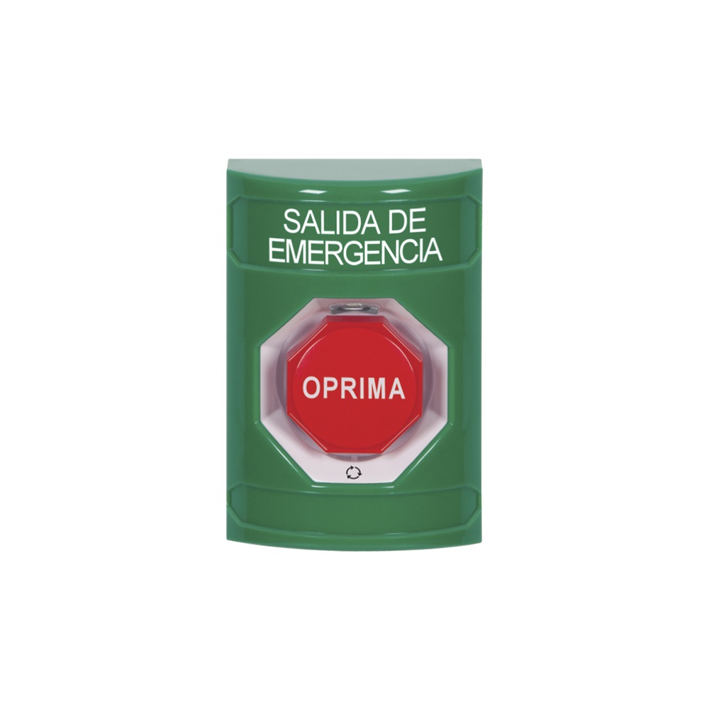 Botón de Salida de Emergencia en Español Acción Mantenida Girar para Restablecer y LED Multicolor