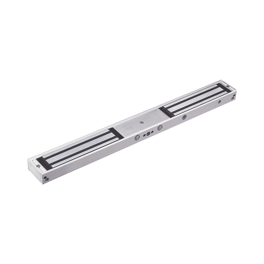 Chapa magnética doble para aplicación en puertas de doble hoja. 1200 lbs(x 2). led indicador ultrabrillante