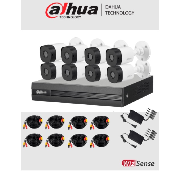 Kit De Vigilancia Dahua DH-XVR1B08-I 8 Cámaras CCTV Bullet Y 8 Canales Con Grabadora