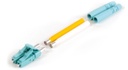 Conector de fibra óptica lc duplex, epoxico, fibra recubierta, multimodo, color aqua