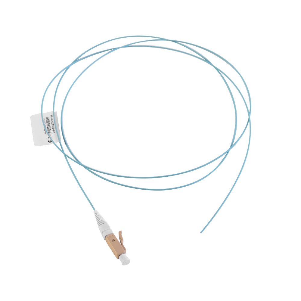 Pigtail de fibra óptica lc simplex, multimodo om4 xglo 50/125, ofnr, color aqua, 1 metro