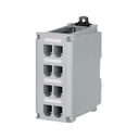Panel de parcheo modular para cobre, de instalación en riel din estándar de 35mm, 8 puertos mini-com, color gris