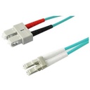 Jumper de fibra optica multimodo 50/125 om3, lc-sc duplex, ofnr (riser), color aqua, 3 metros