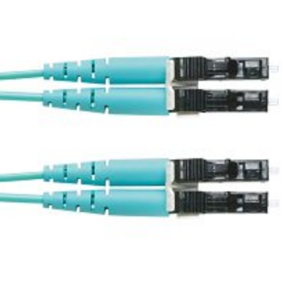 Jumper de fibra optica multimodo 50/125 om4, lc-lc duplex, ofnr (riser), color aqua, 9 metros
