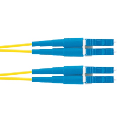 Jumper de fibra optica monomodo 9/125 os2, lc-lc duplex, ofnr (riser), color amarillo, 5 metros