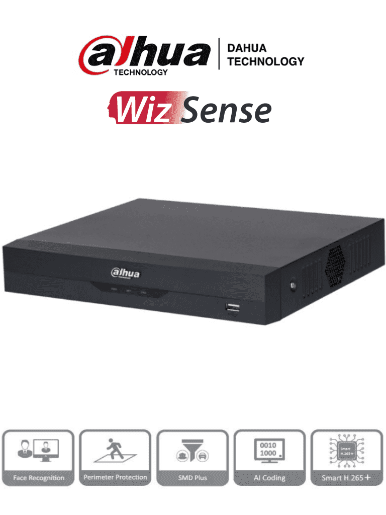 Dahua DVR 16 Canales 5 Megapixeles Lite/ WizSense/ H.265+/ 16 Ch HDCVI +8 IP/ Hasta 24 Canales IP/ 2 Canales de Reconocimiento Facial/ SMD Plus/ Protección Perimetral/ 1 Sata/ Soporta CVI/AHD/TVI/ CVBS e IP/ IoT&POS