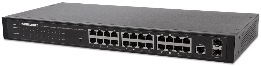 Switch Intellinet Gigabit Ethernet 560917, 24 Puertos 10/100/1000Mbps + 2 Puertos SFP, 52 Gbit/s, 8000 entradas - Administrable