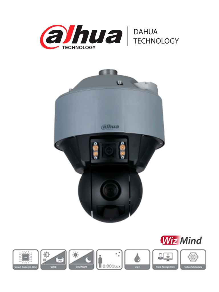 Dahua dh-sdt5x405-4f-qa - cámara ptz dual de 4 megapixeles con inteligencia artificial/ lente panorámico de 6mm/ lente para deta