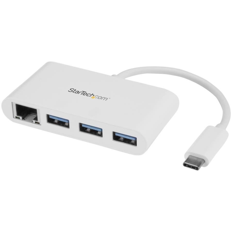 Concentrador usb 3.0 de 3 puertos con usb-c y ethernet gigabit - hub de usb type c a usb-a convencional - blanco - startech.com 