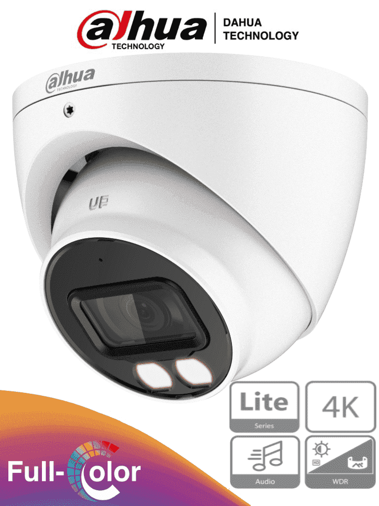 Dahua hac-hdw1809t-a-led - camara domo eyeball 4k full color/ 8 megapixeles/ lente de 2.8 mm/ 106 grados de apertura/ microfono 