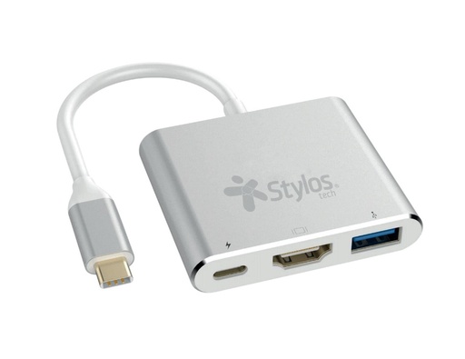 [ACC702125] Hub USB C Macho - 1x USB C 1x USB 3.0 1x HDMI Hembra Stylos 5000 Mbit/s Plata