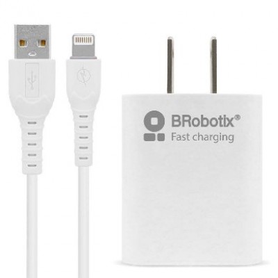 [ACC702172] Combo brobotix cargador de pared + cable usb-a a lightning, carga rapida, 18w, color blanco