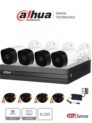 [SEC96012] Kit vigilancia dahua 5mp, dvr pentahibrido 4 canales+hasta 5 canales ip, 4 camaras metalicas 5mp, wizsense, 4 cables bnc, fuente