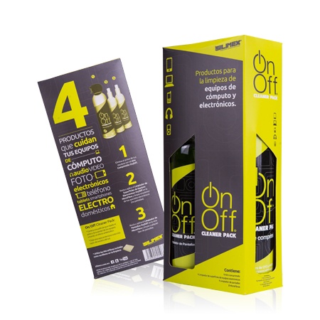 [ACC702355] Kit limpieza on-off silimex , incluye aire 660ml, locion limpia superficies 250ml, limpia pantallas 250ml y 2 microfibras