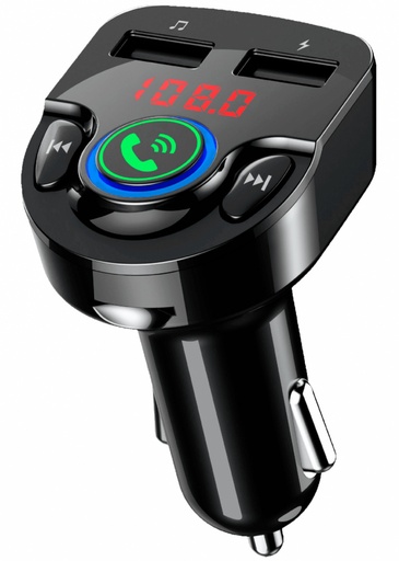 [ELE34702] Perfect Choice Transmisor Bluetooth Doble Puerto USB para Carro, Transmisión de Audio BT a FM, Carga rápida 2.1 A, Manos Libres