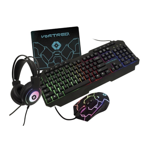 [ACC702556] Kit Gamer de Teclado Mouse Audífonos y Mousepad Vortred Alámbrico USB