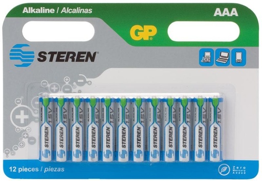 [ELE34772] Pilas Alcalinas AAA Steren BAT-AAA12 1.5V 12 Piezas