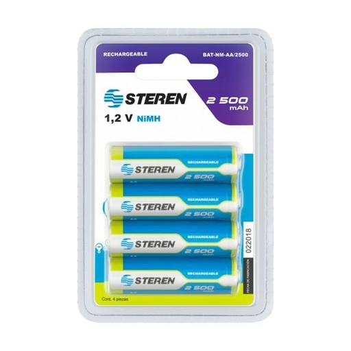 [ELE34777] Batería Recargable AA Steren BAT-NM-AA/2500 1.2V 4 Piezas
