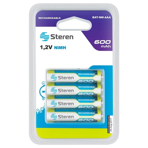 [ELE34787] Pilas Recargables AAA Steren BAT-NM-AAA 1.2V NiMH 4 Piezas