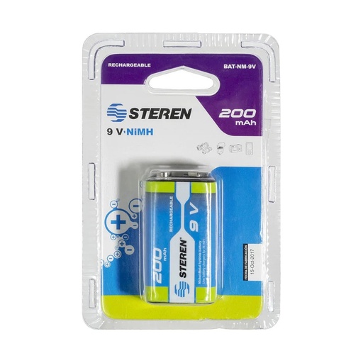 [ELE34789] Pila Recargable Steren BAT-NM-9V 9V 1 Pieza