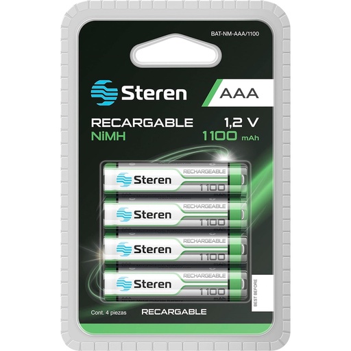 [ELE34794] Pilas Recargables AAA Steren BAT-NM-AAA/1100 1.2V NiMH 4 Piezas