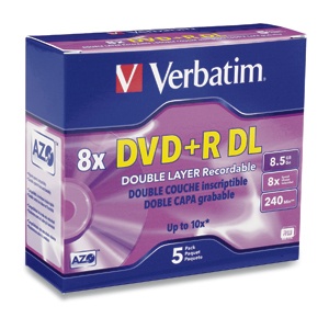 [SNR87125] Dvd+r verbatim dl 8.5gb 8x caja c/5 pzas