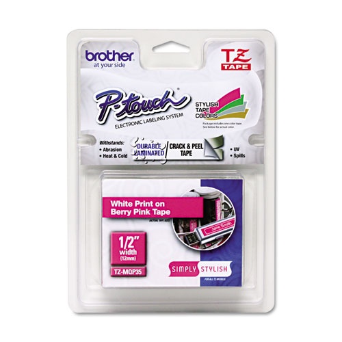 [PRI6177] Etiqueta laminada brother tze-mqp35 estándar texto blanco sobre rosa fucsia 12mmx5m