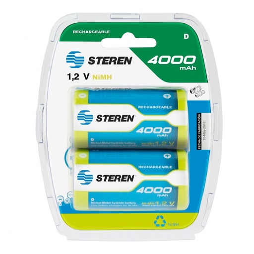 [ELE34816] Pilas Recargables D NIMH Steren BAT-NM-D2 1.2 V 4000MAH 2 Piezas