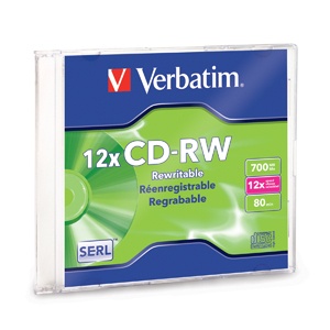 [SNR87143] Disco compacto verbatim rw 4x-12x 80min 700mb slim case