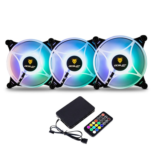 [COO100146] Kit de 3 Ventiladores Ocelot Gaming OFKIT-2 ARGB 120mm 1200RPM Incluye Controlador