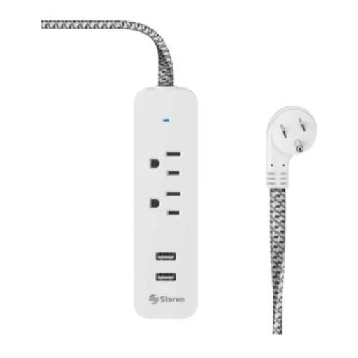 [ACC702979] Multicontacto De 2 Salidas Steren Horizontales y Doble Cargador USB