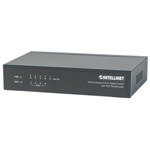 [NET6828] Switch intellinet 5 puertos gigabit alimentado por poe - negro