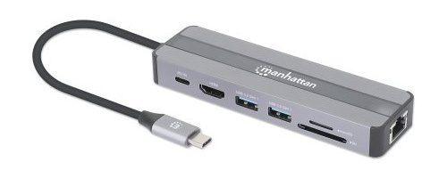 [ACC703127] Manhattan Docking Station 153928 USB C, 2x USB 3.2, 1x USB C, 1x HDMI, SD/MicroSD, Plata