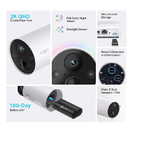 [SEC96564] Kit 2 camaras de vigilancia tp-link tapo c420s2 tipo foco, para interior y exterior, inalambrico, ip65, 2560x1440 pixeles, visio