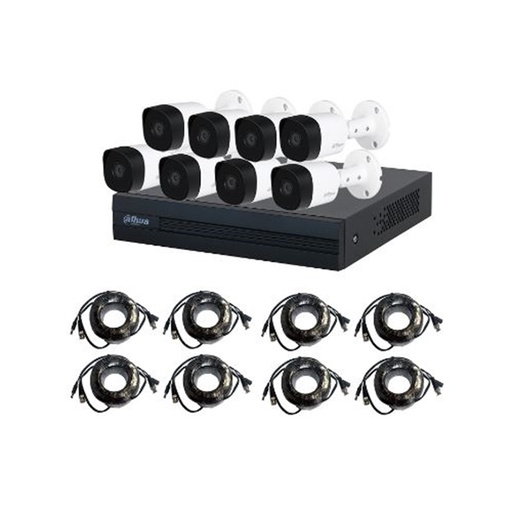 [SEC96597] Kit De Vigilancia Dahua Dvr 8 Canales + 2 Canales Ip Con Ia 2mp H.265+ 8 Camaras B2a21 1080p Metalicas Accesorios Incluidos
