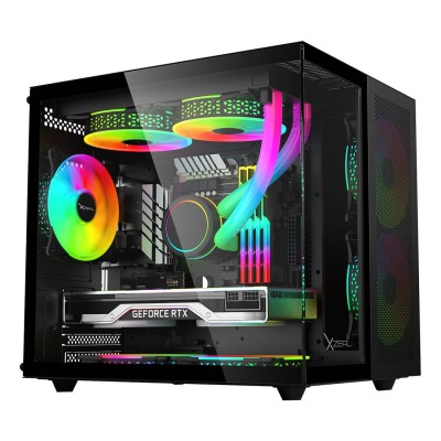 [CAB28233] Gabinete gaming xzeal cubo xzgamc1b m-atx, micro atx, mini itx, argb, ventana lateral cristal, 2x vent frontales 120mm, 1x vent 