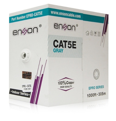 [NET30030] Cable utp cat5e enson epro-cat5e forro color negro pvc cm 4 pares calibre 24 awg 100 ciento cobre uso interior bobina 1000 pies 305 metros (certificacion ul)