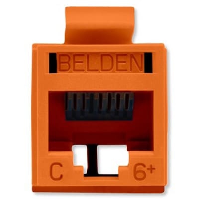 [NET30094] Conector modular jack rj45 cat6 revconnect belden rv6mjkuor-s1 estilo keyconnect naranja compatible con faceplate ax102660,ax102655,ax102249 esquema de cableado t568a/b herramienta compatible rvutt01 uso interior calibre del conductor 23-24 awg