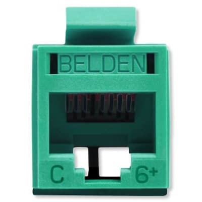 [NET30095] Conector modular jack rj45 cat6 revconnect belden rv6mjkugn-s1 estilo keyconnect verde compatible con faceplate ax102660,ax102655,ax102249 esquema de cableado t568a/b herramienta compatible rvutt01 uso interior calibre del conductor 23-24 awg