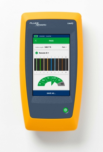 [WIR85200] Tester de cables y de red linkiq fluke networks liq-100 permite encontrar la velocidad máxima de cableado hasta 10 gbps, comprobación de carga poe, identifica la información del switch mide longitudes hasta 305 metros, pantalla táctil descarga reportes pdf