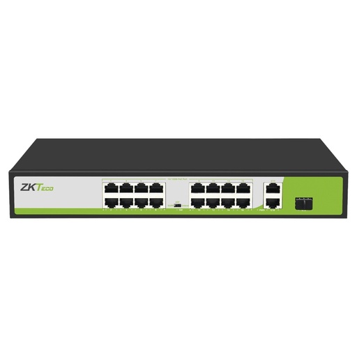 [NET30192] Switch ZKTeco Fast Ethernet PE162-200-C, 16 Puertos PoE 10/100Mbps, 2 Puertos 10/100/1000Mbps + 1 Puerto SFP, 9.2 Gbit/s, 2.000 Entradas - No Administrable