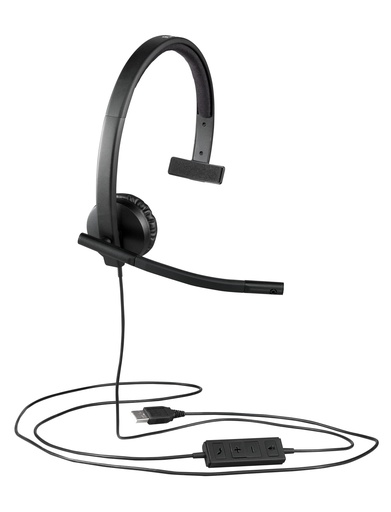 [AUD72614] Logitech H570e Audífonos con Micrófono Monoaural, Alámbrico, USB, Negro