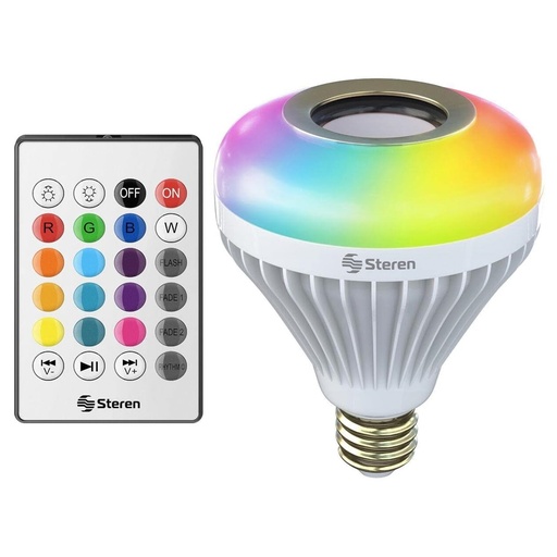 [ELE35185] Foco LED Inteligente con Bocina Steren LAM-BOC Bluetooth Blanco/RGB