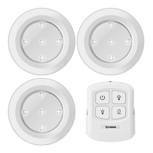 [ELE35198] Mini Lampara LED Steren LAM-066 Blanco 3 Piezas Con Control Remoto