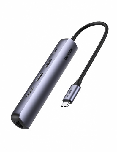 [SEC98688] Hub usb-c (docking station) 5 en 1 | ultra delgado | 2 usb-a 3.1 a (5 gbps) | hdmi 4k@60hz | rj45 (gigabit ethernet) | usb-c pd carga rápida 100w | protección múltiple | chips inteligentes | pequeño y ligero | caja de aluminio.