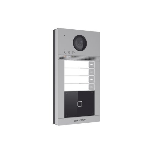 [MNS38450] Videoportero ip 2 megapixel / llamada y apertura remota desde app hik-connect / poe / exterior ip65 + antivandalico ik08 / 4 departamento / apertura con tarjeta / soporta 2 puertas y hasta 6 monitores