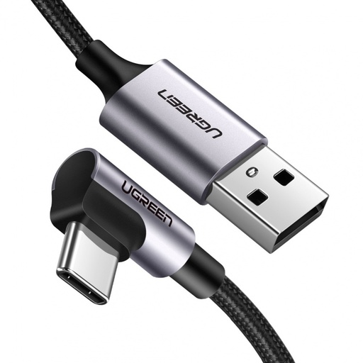 [SEC99689] Cable usb-a a usb-c | 1 metro | conector con ángulo recto de 90° | carga rápida de hasta 60w | 480 mbps | pd3.0 | qc4.0/3.0/2.0 | fpc | afc | protección integrada| caja de aluminio | nylon trenzado | color negro